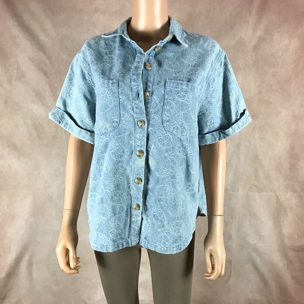 FRNCH PARIS Paisley Stitched Denim Shirt SMALL